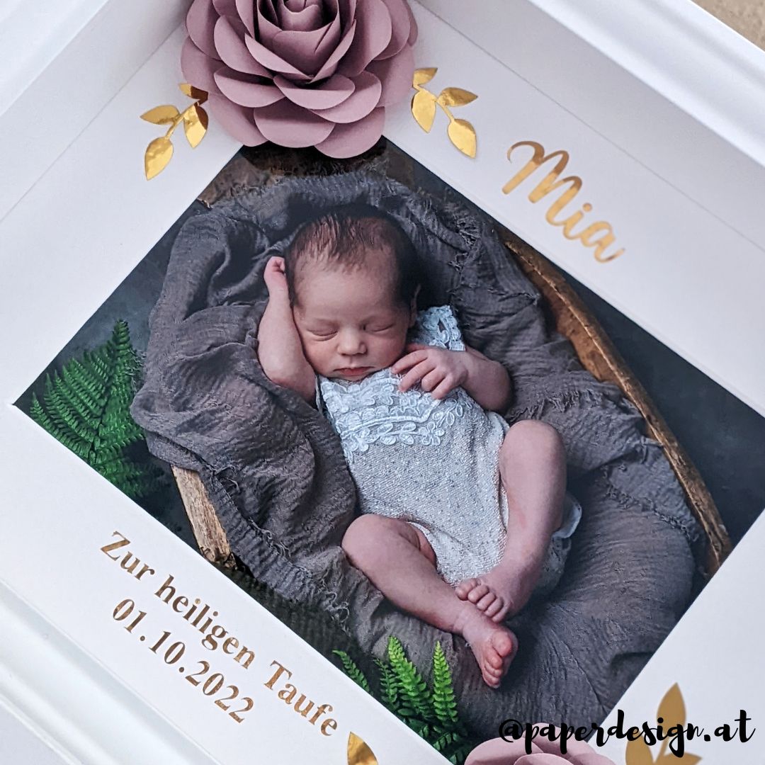 Shadow Box Taufe, Bilderrahmen, Geschenk zur Geburt eines Mädchens mit  Geburtsdaten - Paperdesign by Bozana Mrvelj